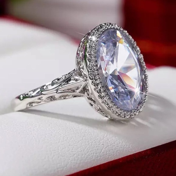 925 Sterling Silver Crystal Geometric Oval Stone Ring size 9 - Picture 4 of 10